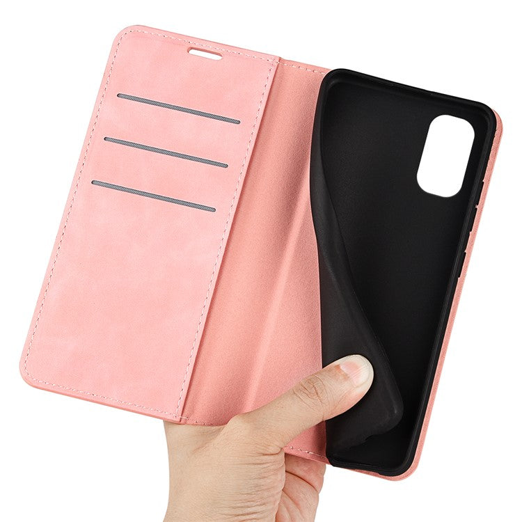 Silky-Touch Folio Flip Cover for Motorola Moto G22 Leather Phone Protective Case with Wallet Stand - Pink