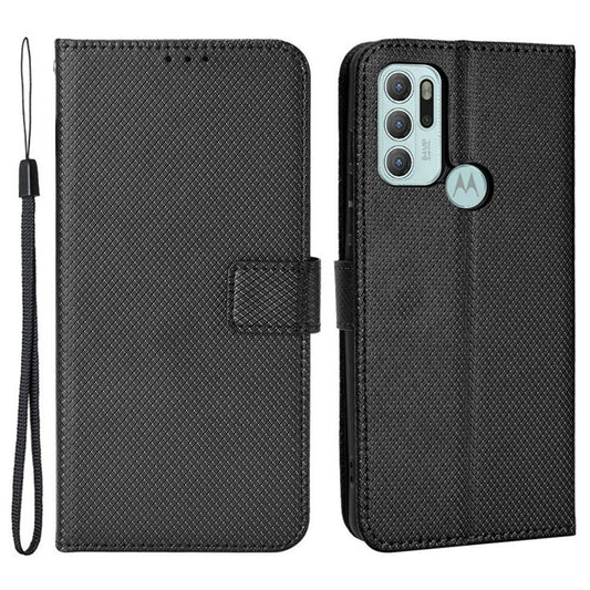 Diamond Texture Leather Case for Motorola Moto G60S, Wallet Stand Flip Folio Phone Cover - Black