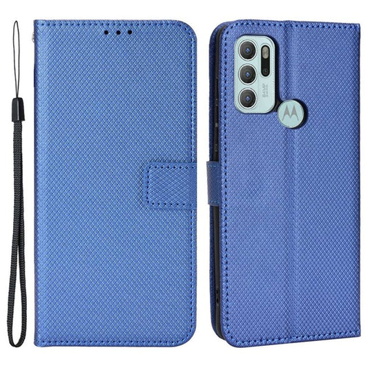 Diamond Texture Leather Case for Motorola Moto G60S, Wallet Stand Flip Folio Phone Cover - Blue
