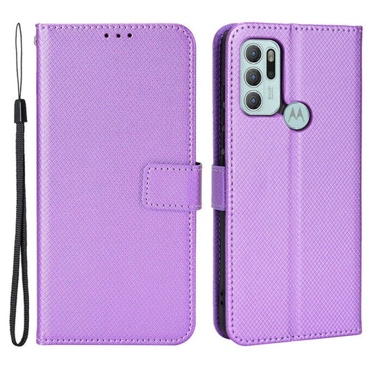 Diamond Texture Leather Case for Motorola Moto G60S, Wallet Stand Flip Folio Phone Cover - Purple