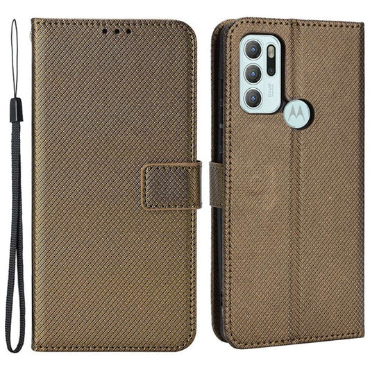Diamond Texture Leather Case for Motorola Moto G60S, Wallet Stand Flip Folio Phone Cover - Brown