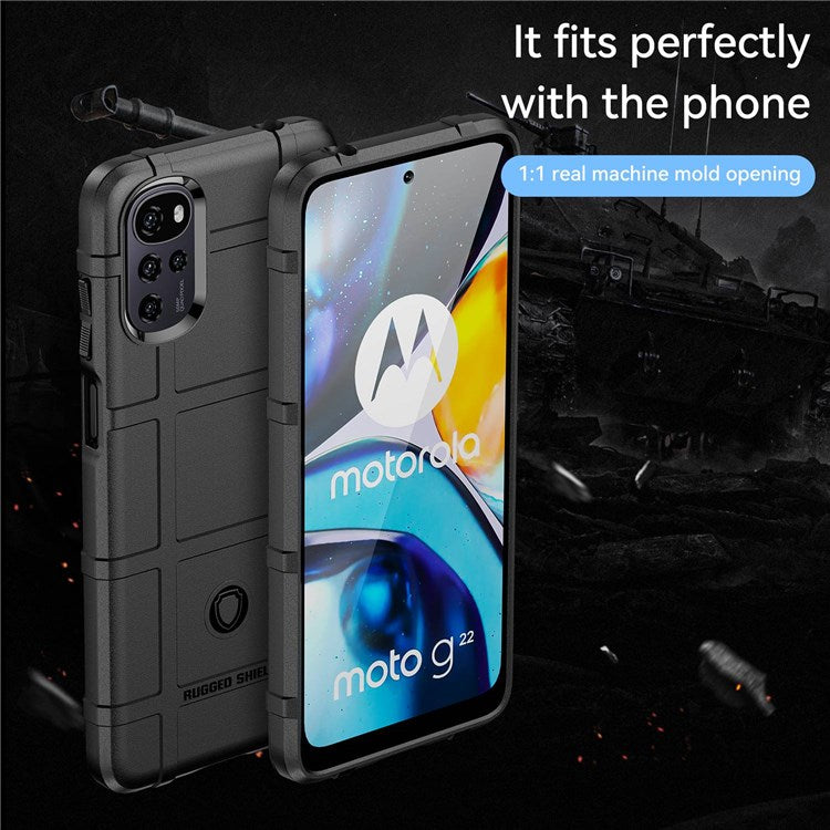 Rugged Square Grid Phone Case for Motorola Moto G22 / E32 4G / E32S 4G, Anti-drop Thickened TPU Protective Cover - Black