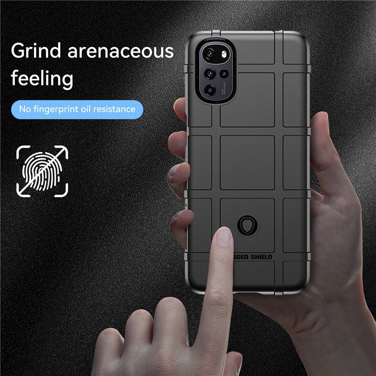 Rugged Square Grid Phone Case for Motorola Moto G22 / E32 4G / E32S 4G, Anti-drop Thickened TPU Protective Cover - Black