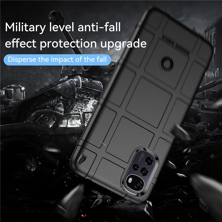 Rugged Square Grid Phone Case for Motorola Moto G22 / E32 4G / E32S 4G, Anti-drop Thickened TPU Protective Cover - Black