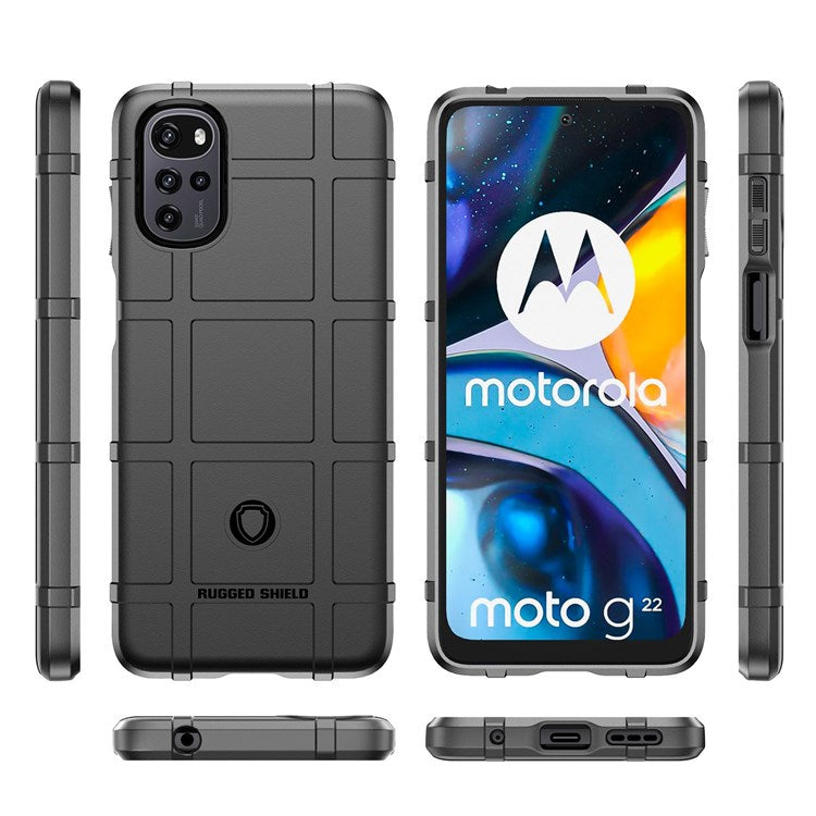 Rugged Square Grid Phone Case for Motorola Moto G22 / E32 4G / E32S 4G, Anti-drop Thickened TPU Protective Cover - Black
