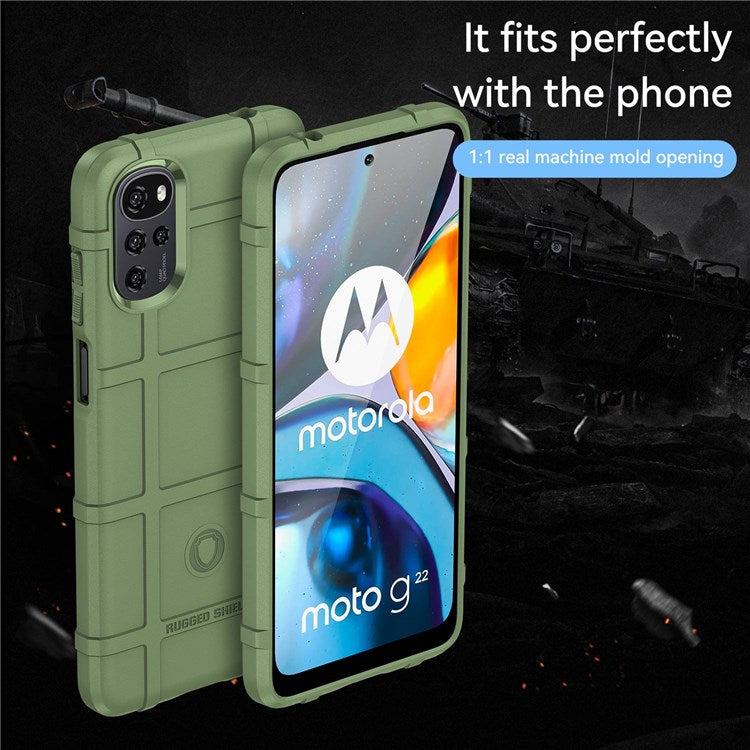 Rugged Square Grid Phone Case for Motorola Moto G22 / E32 4G / E32S 4G, Anti-drop Thickened TPU Protective Cover - Green