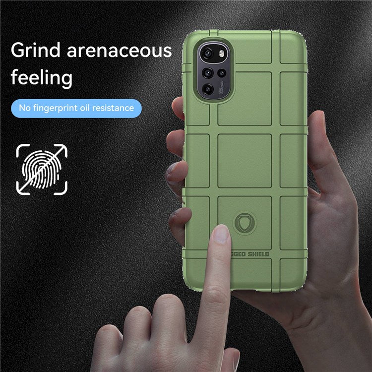 Rugged Square Grid Phone Case for Motorola Moto G22 / E32 4G / E32S 4G, Anti-drop Thickened TPU Protective Cover - Green