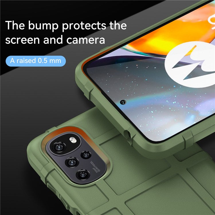 Rugged Square Grid Phone Case for Motorola Moto G22 / E32 4G / E32S 4G, Anti-drop Thickened TPU Protective Cover - Green