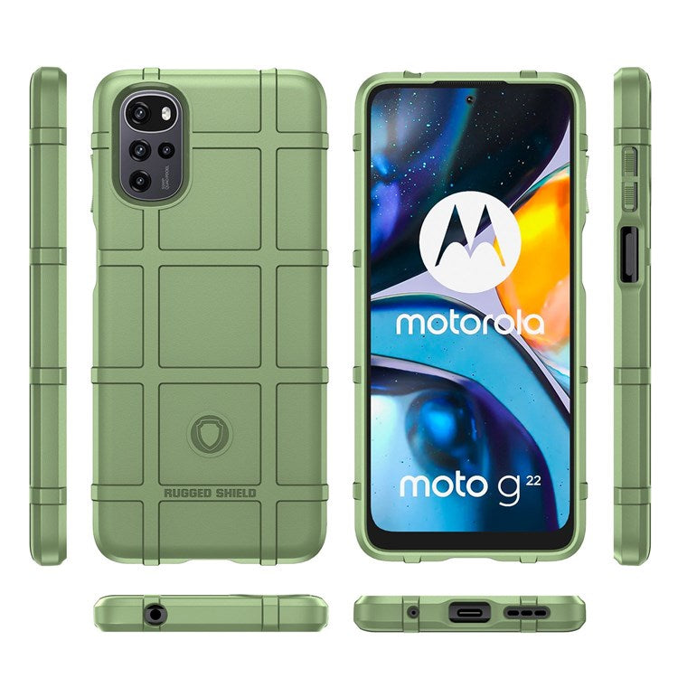 Rugged Square Grid Phone Case for Motorola Moto G22 / E32 4G / E32S 4G, Anti-drop Thickened TPU Protective Cover - Green