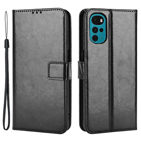 Crazy Horse Texture Phone Case for Motorola Moto G22 4G / Moto E32s 4G, Fully Wrapped PU Leather + TPU Stand Wallet Cellphone Cover - Black