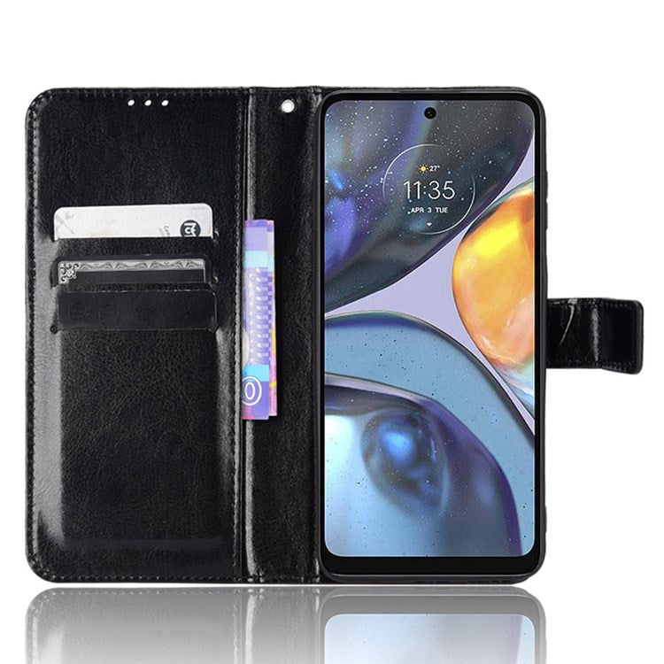 Crazy Horse Texture Phone Case for Motorola Moto G22 4G / Moto E32s 4G, Fully Wrapped PU Leather + TPU Stand Wallet Cellphone Cover - Black