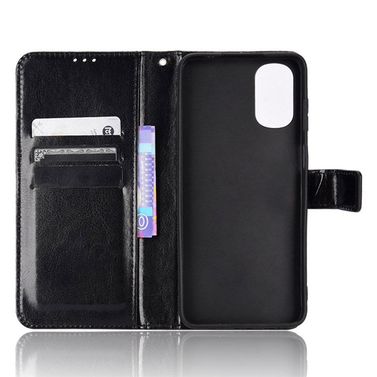 Crazy Horse Texture Phone Case for Motorola Moto G22 4G / Moto E32s 4G, Fully Wrapped PU Leather + TPU Stand Wallet Cellphone Cover - Black