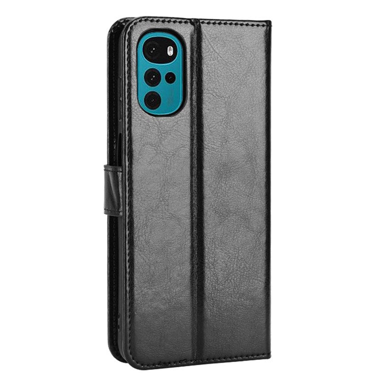 Crazy Horse Texture Phone Case for Motorola Moto G22 4G / Moto E32s 4G, Fully Wrapped PU Leather + TPU Stand Wallet Cellphone Cover - Black