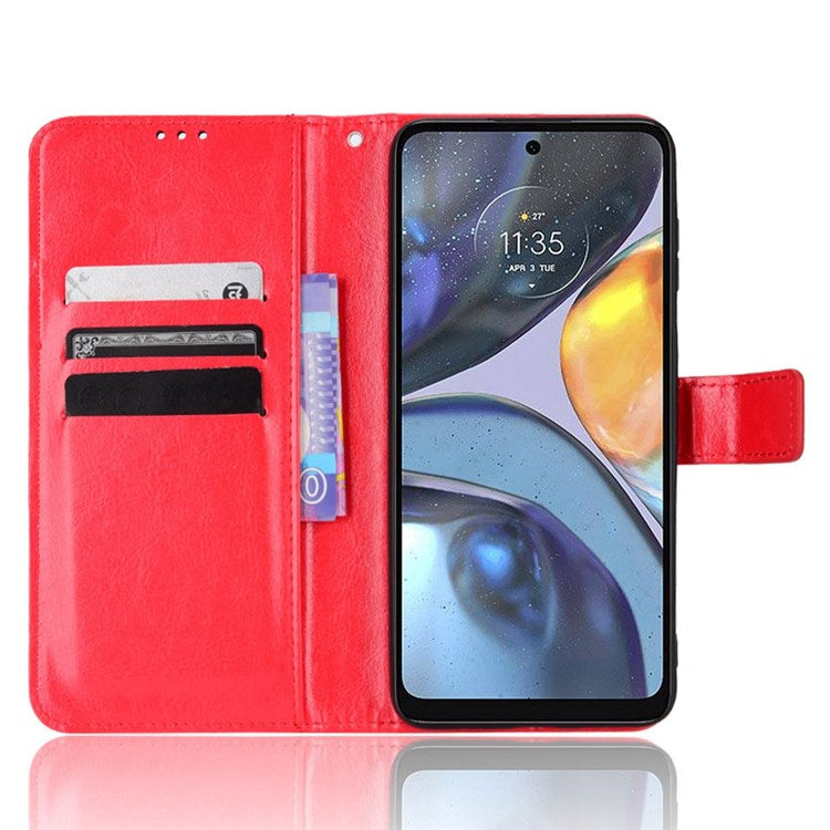 Crazy Horse Texture Phone Case for Motorola Moto G22 4G / Moto E32s 4G, Fully Wrapped PU Leather + TPU Stand Wallet Cellphone Cover - Red