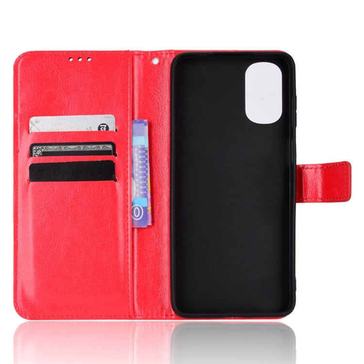 Crazy Horse Texture Phone Case for Motorola Moto G22 4G / Moto E32s 4G, Fully Wrapped PU Leather + TPU Stand Wallet Cellphone Cover - Red