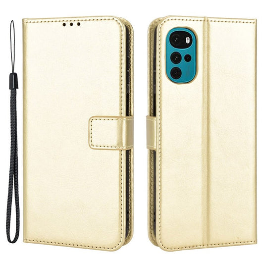 Crazy Horse Texture Phone Case for Motorola Moto G22 4G / Moto E32s 4G, Fully Wrapped PU Leather + TPU Stand Wallet Cellphone Cover - Gold