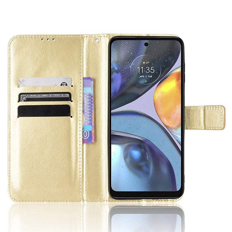 Crazy Horse Texture Phone Case for Motorola Moto G22 4G / Moto E32s 4G, Fully Wrapped PU Leather + TPU Stand Wallet Cellphone Cover - Gold