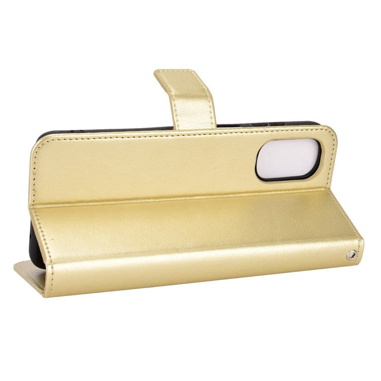 Crazy Horse Texture Phone Case for Motorola Moto G22 4G / Moto E32s 4G, Fully Wrapped PU Leather + TPU Stand Wallet Cellphone Cover - Gold