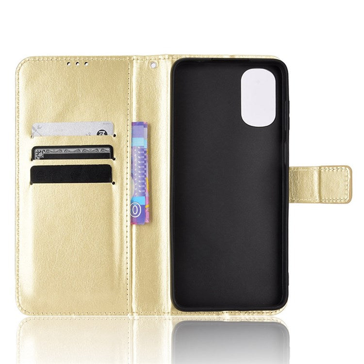Crazy Horse Texture Phone Case for Motorola Moto G22 4G / Moto E32s 4G, Fully Wrapped PU Leather + TPU Stand Wallet Cellphone Cover - Gold