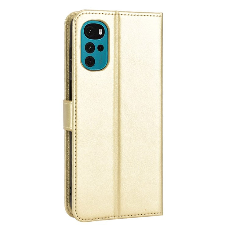 Crazy Horse Texture Phone Case for Motorola Moto G22 4G / Moto E32s 4G, Fully Wrapped PU Leather + TPU Stand Wallet Cellphone Cover - Gold