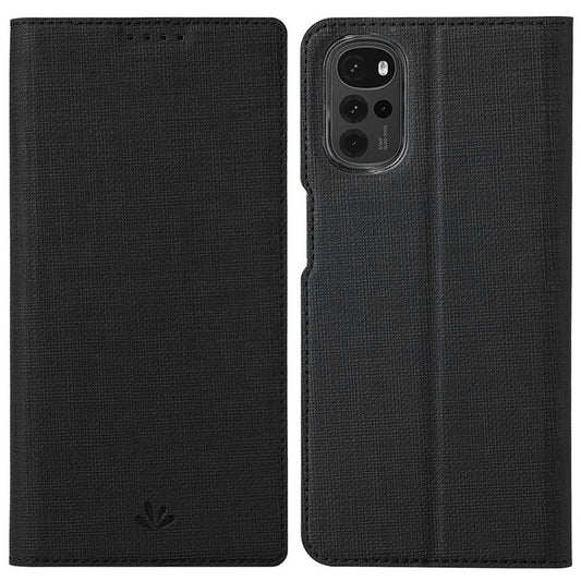 VILI DMX Series for Motorola Moto G22 Card Holder PU Leather Phone Case Hands-free Stand Protective Cover - Black