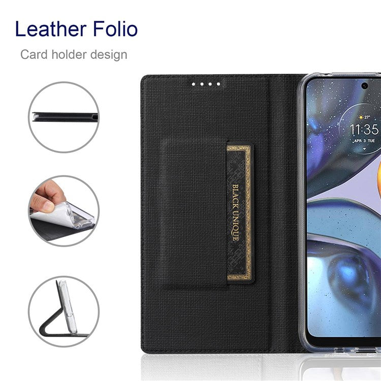 VILI DMX Series for Motorola Moto G22 Card Holder PU Leather Phone Case Hands-free Stand Protective Cover - Black