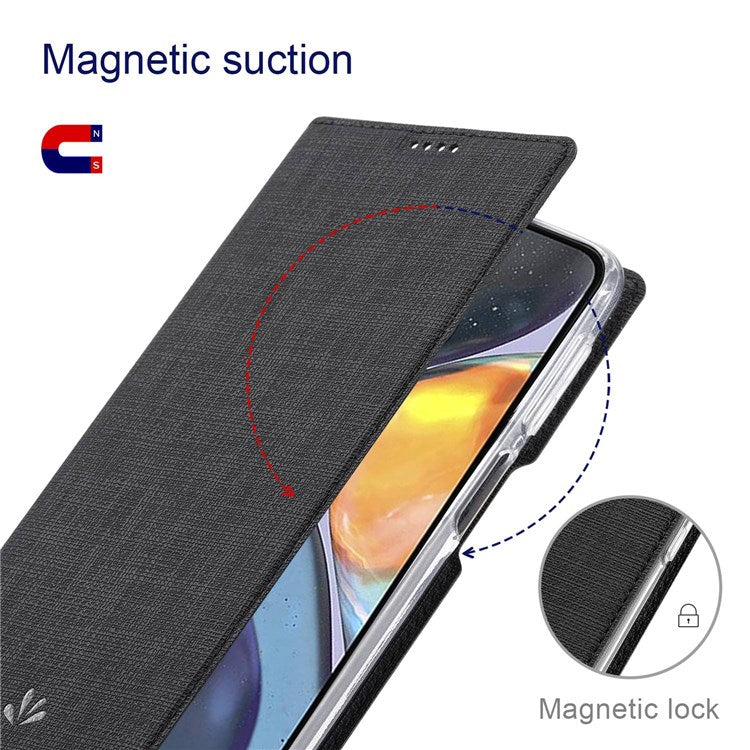 VILI DMX Series for Motorola Moto G22 Card Holder PU Leather Phone Case Hands-free Stand Protective Cover - Black