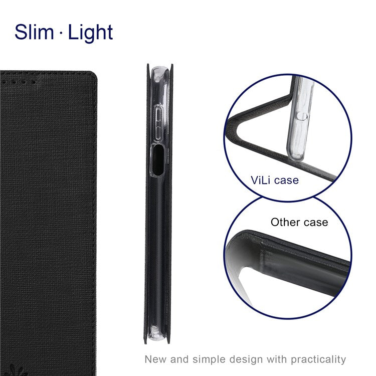 VILI DMX Series for Motorola Moto G22 Card Holder PU Leather Phone Case Hands-free Stand Protective Cover - Black