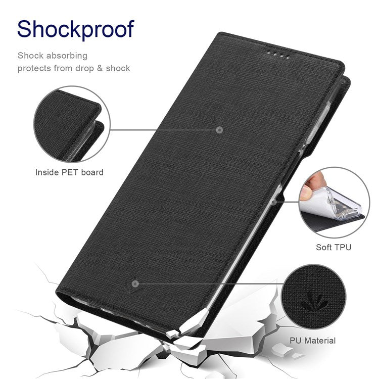 VILI DMX Series for Motorola Moto G22 Card Holder PU Leather Phone Case Hands-free Stand Protective Cover - Black