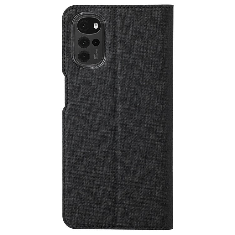 VILI DMX Series for Motorola Moto G22 Card Holder PU Leather Phone Case Hands-free Stand Protective Cover - Black