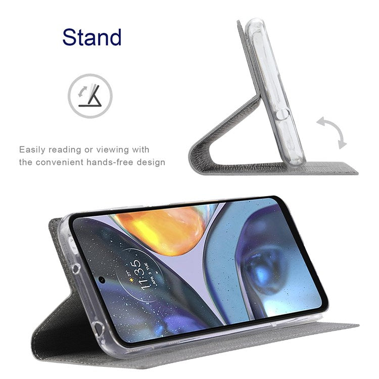 VILI DMX Series for Motorola Moto G22 Card Holder PU Leather Phone Case Hands-free Stand Protective Cover - Grey