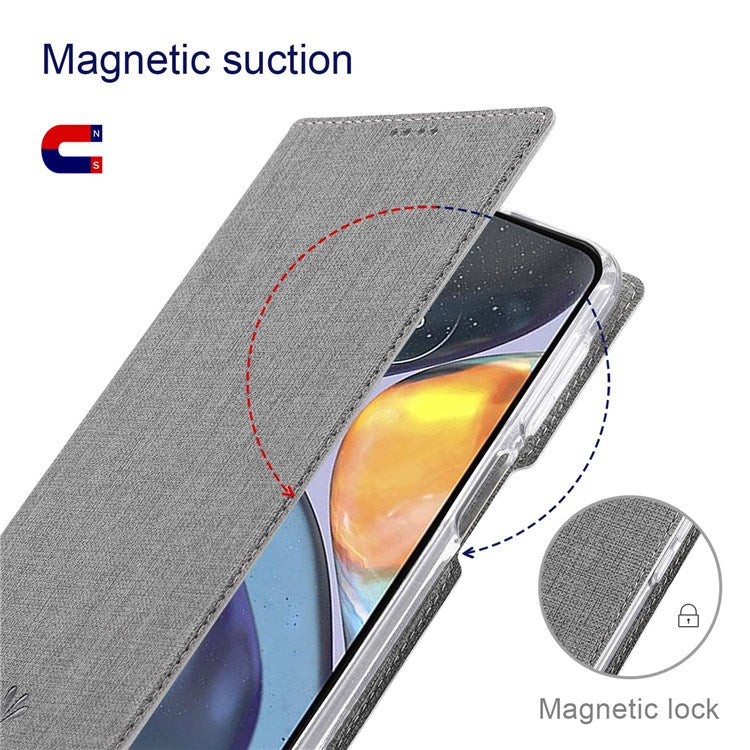 VILI DMX Series for Motorola Moto G22 Card Holder PU Leather Phone Case Hands-free Stand Protective Cover - Grey