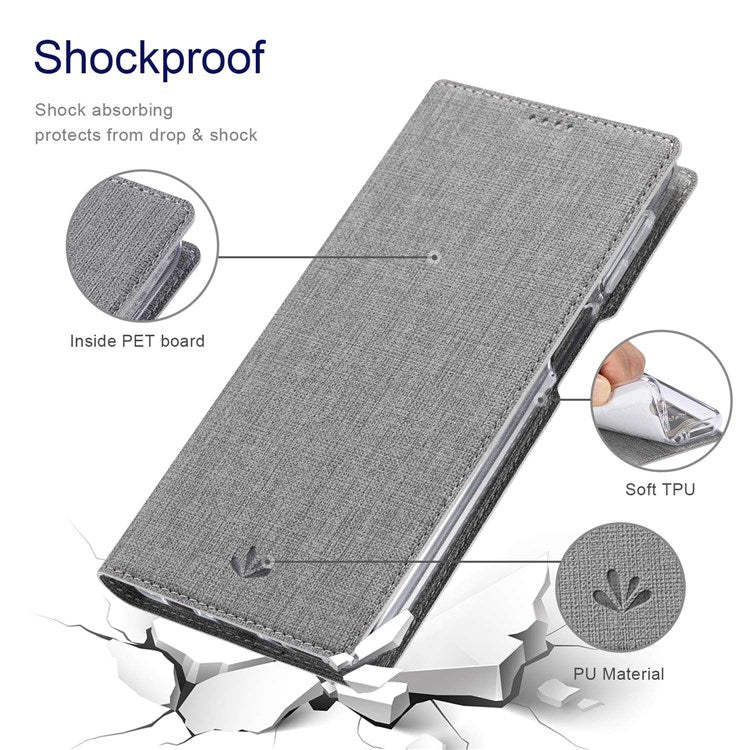 VILI DMX Series for Motorola Moto G22 Card Holder PU Leather Phone Case Hands-free Stand Protective Cover - Grey