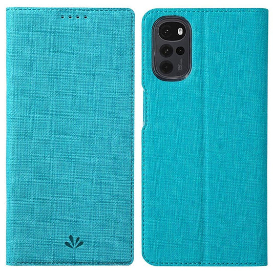VILI DMX Series for Motorola Moto G22 Card Holder PU Leather Phone Case Hands-free Stand Protective Cover - Blue