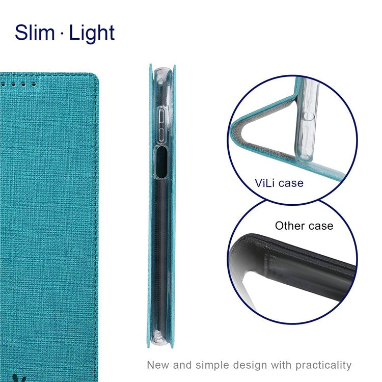 VILI DMX Series for Motorola Moto G22 Card Holder PU Leather Phone Case Hands-free Stand Protective Cover - Blue
