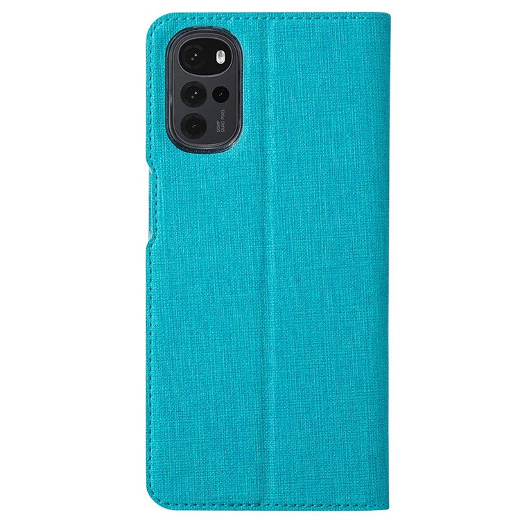 VILI DMX Series for Motorola Moto G22 Card Holder PU Leather Phone Case Hands-free Stand Protective Cover - Blue