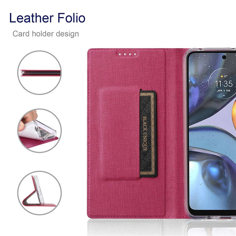 VILI DMX Series for Motorola Moto G22 Card Holder PU Leather Phone Case Hands-free Stand Protective Cover - Rose