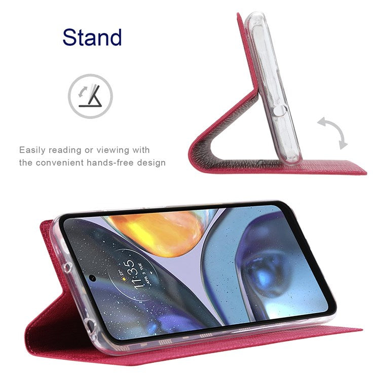 VILI DMX Series for Motorola Moto G22 Card Holder PU Leather Phone Case Hands-free Stand Protective Cover - Rose