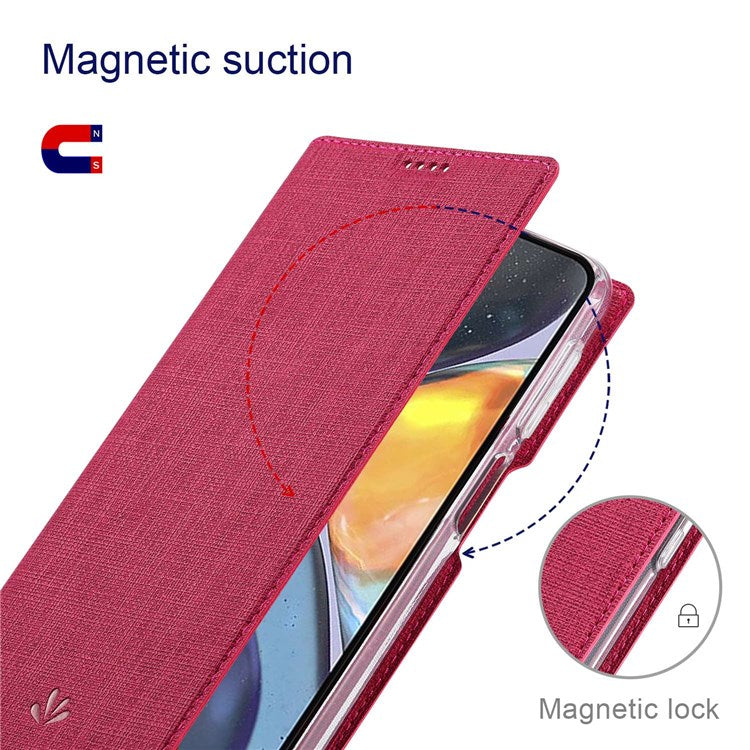 VILI DMX Series for Motorola Moto G22 Card Holder PU Leather Phone Case Hands-free Stand Protective Cover - Rose