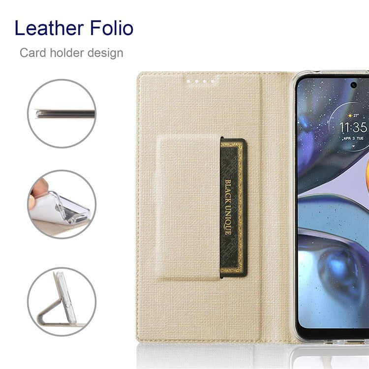 VILI DMX Series for Motorola Moto G22 Card Holder PU Leather Phone Case Hands-free Stand Protective Cover - Khaki