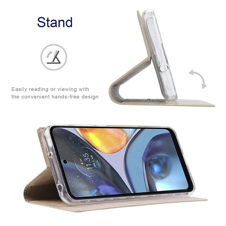 VILI DMX Series for Motorola Moto G22 Card Holder PU Leather Phone Case Hands-free Stand Protective Cover - Khaki