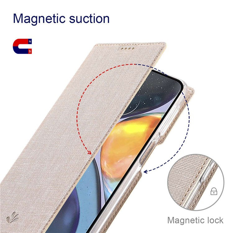 VILI DMX Series for Motorola Moto G22 Card Holder PU Leather Phone Case Hands-free Stand Protective Cover - Khaki