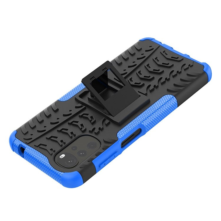 Cool Tire Texture Phone Case for Motorola Moto G22, Soft TPU + Hard PC Kickstand Drop-proof Hybrid Cover - Blue