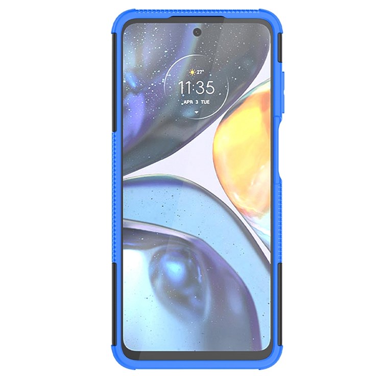 Cool Tire Texture Phone Case for Motorola Moto G22, Soft TPU + Hard PC Kickstand Drop-proof Hybrid Cover - Blue