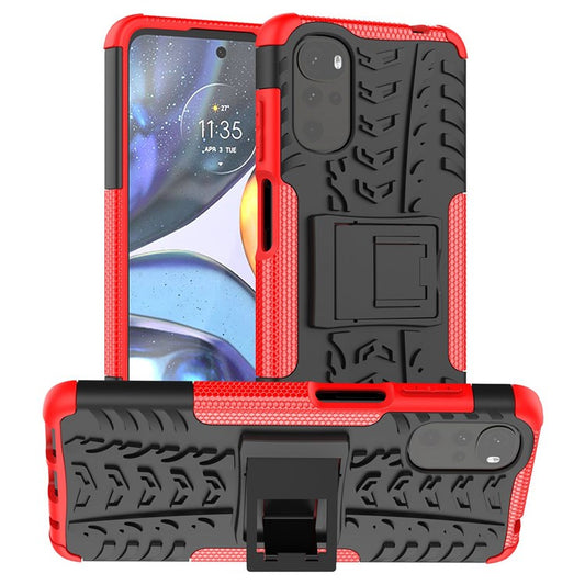 Cool Tire Texture Phone Case for Motorola Moto G22, Soft TPU + Hard PC Kickstand Drop-proof Hybrid Cover - Red