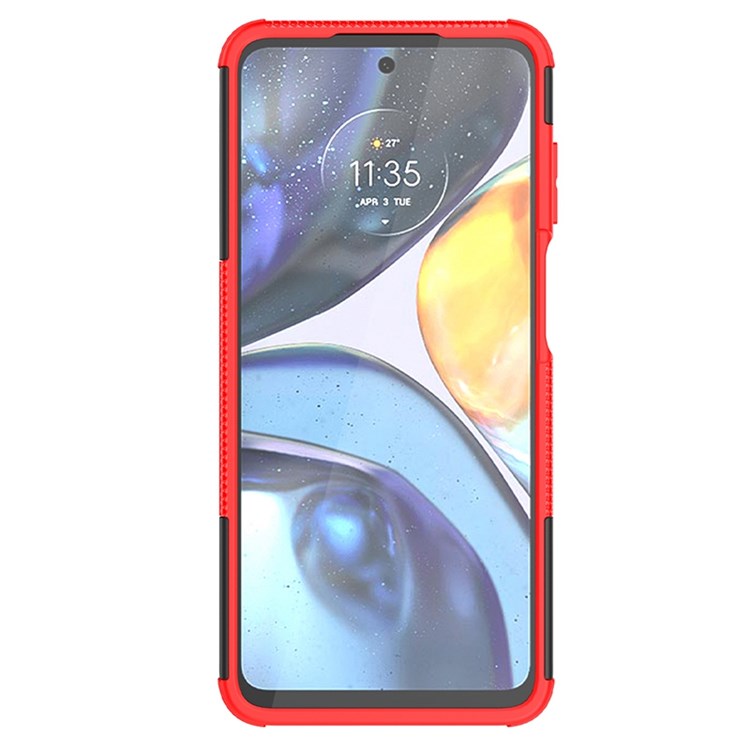 Cool Tire Texture Phone Case for Motorola Moto G22, Soft TPU + Hard PC Kickstand Drop-proof Hybrid Cover - Red