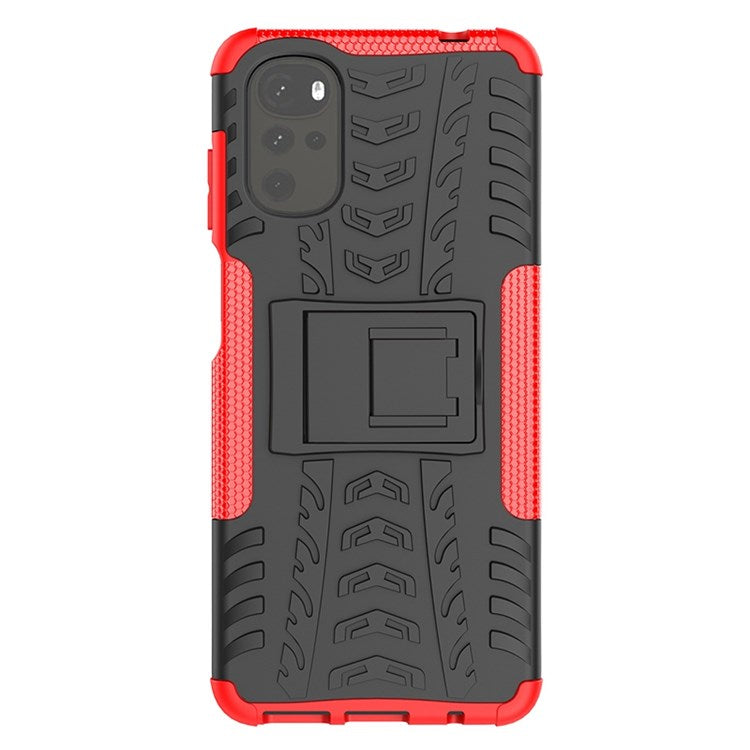Cool Tire Texture Phone Case for Motorola Moto G22, Soft TPU + Hard PC Kickstand Drop-proof Hybrid Cover - Red