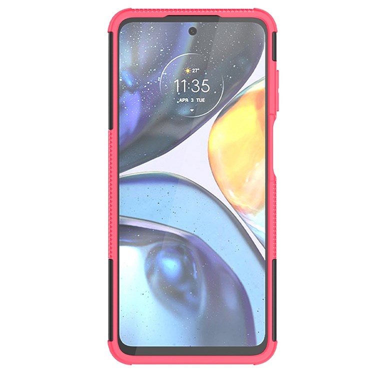 Cool Tire Texture Phone Case for Motorola Moto G22, Soft TPU + Hard PC Kickstand Drop-proof Hybrid Cover - Rose