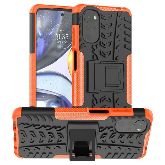Cool Tire Texture Phone Case for Motorola Moto G22, Soft TPU + Hard PC Kickstand Drop-proof Hybrid Cover - Orange