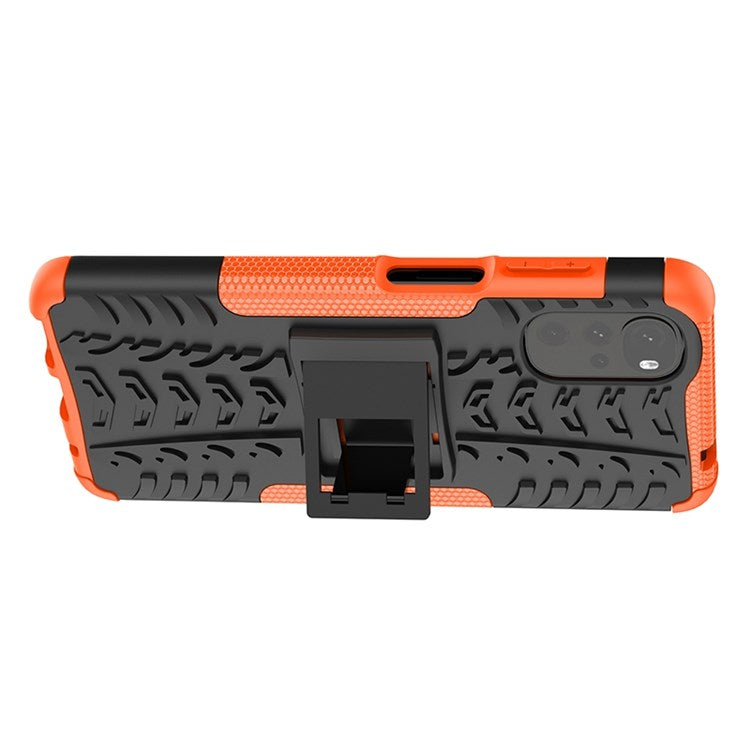 Cool Tire Texture Phone Case for Motorola Moto G22, Soft TPU + Hard PC Kickstand Drop-proof Hybrid Cover - Orange